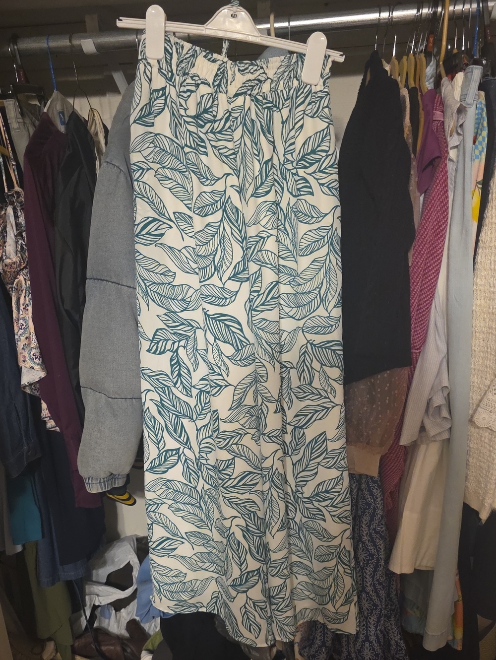 Pink Lily Wide-Leg Pants with Green Leaf Print- Comes As A Set With Crop Top
